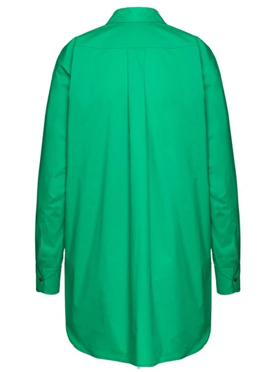 Shop Plain Oversize Popeline Shirt In Green Cotton