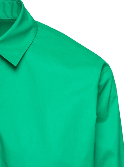 Shop Plain Oversize Popeline Shirt In Green Cotton