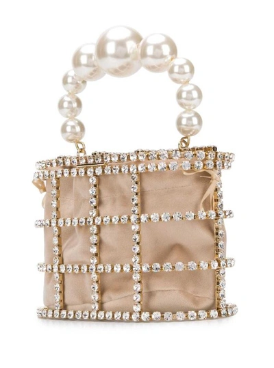 Shop Rosantica Holli' Pink Handbag With Pearl Handle And Removable Pouch In Fabric And Brass In Neutrals