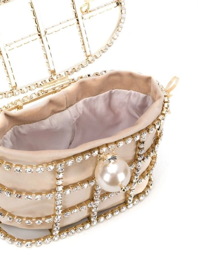 Shop Rosantica Holli' Pink Handbag With Pearl Handle And Removable Pouch In Fabric And Brass In Neutrals