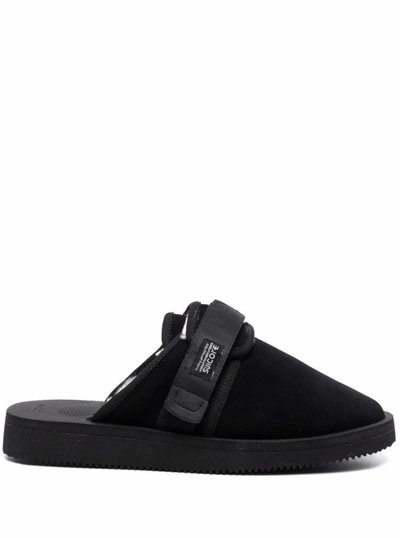 Shop Suicoke Black Shearling-lined Slippers In Leather