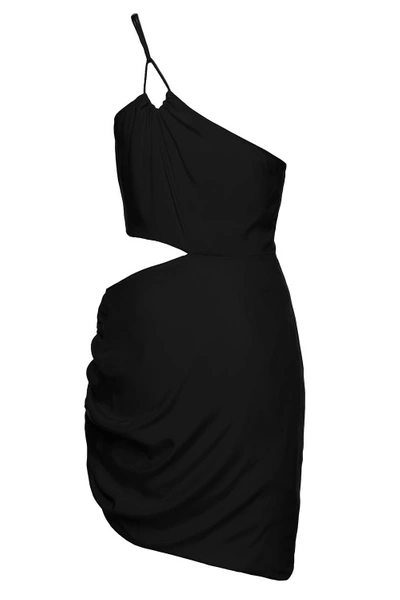 Shop Gauge81 Midori' One-shoulder Mini Black Dress With Cut-out Detail In Silk