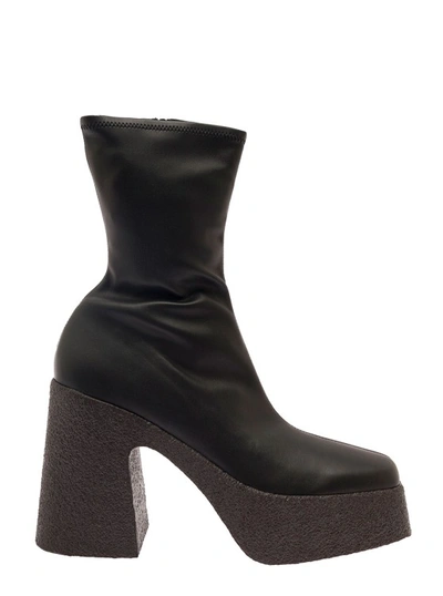 Shop Stella Mccartney Skyla Sole Platform' Black Boots With Oversize Sole In Faux Leather