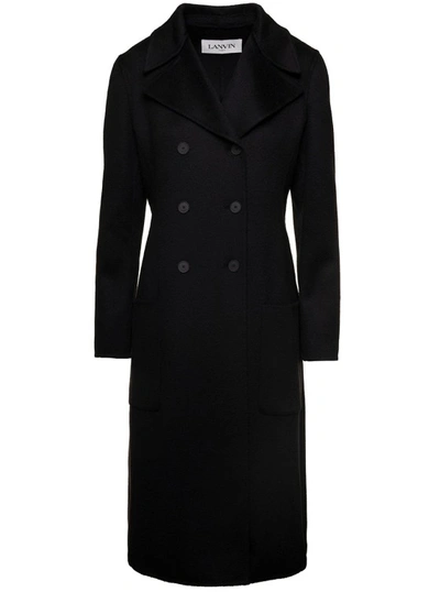 Shop Lanvin Double Breasted Mid Length Coat In Black