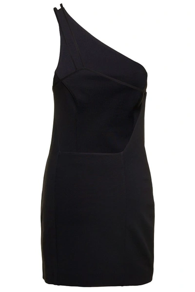 Shop Gauge81 Colorado' One Shoulder Mini Black Dress In Viscose Blend