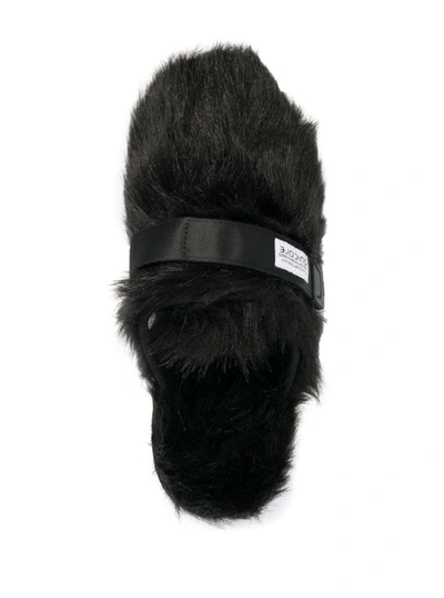 Shop Suicoke Zavo-2eu' Black Mules With Logo Patch In Eco Fur