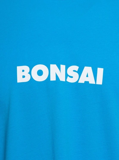 Shop Bonsai Light Blue Crewneck T-shirt With Contrasting Logo Print In Cotton