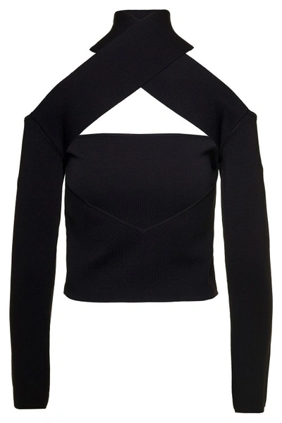 Shop Gauge81 Molins' Black Top With Choker Detail And Extra Long Sleeves In Rayon Blend