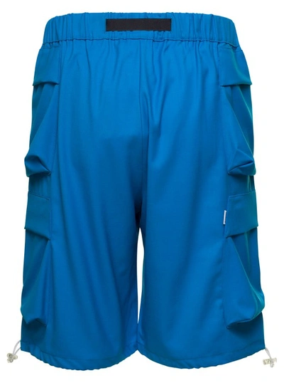 Shop Bonsai Blue Cargo Shorts With Buckle Fastening In Stretch Wool