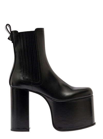Shop Valentino Club' Black Platform Ankle Boot With Maxi Stud Detail In Leather