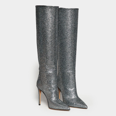 Shop Anna F Boot In Silver Fabric In Grey