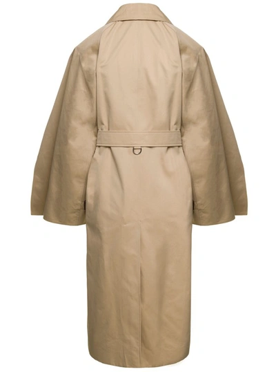 Shop Burberry Beige Trench Coat With Cape Lined Sleeves In Cotton In Neutrals