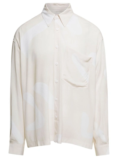Shop Bonsai Beige Long Sleeved Shirt With All-over Graphic Print In Viscose In White