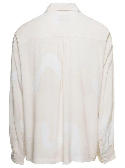 Shop Bonsai Beige Long Sleeved Shirt With All-over Graphic Print In Viscose In White