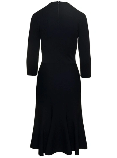 Shop Stella Mccartney Black Midi Knit Dress With Flare Skirt In Viscose Blend