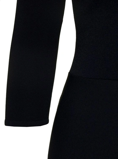 Shop Stella Mccartney Black Midi Knit Dress With Flare Skirt In Viscose Blend