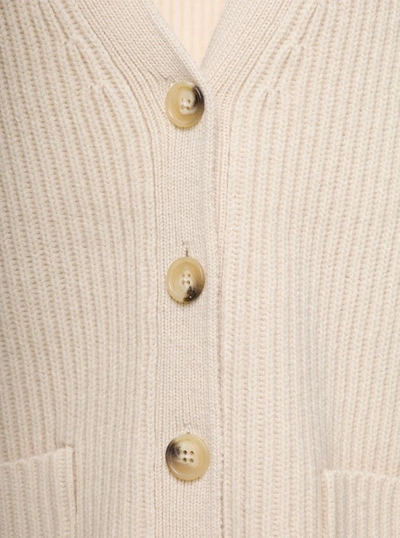 Shop Totême Oversized Ribbed White Cardigan With Patch Pockets In Wool In Neutrals