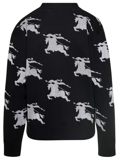 Shop Burberry Brittany' Black Cardigan With Equestrian Knight In Cotton Blend