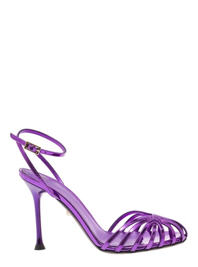 Shop Alevì Ally' Purple Sandals With Stiletto Heel In Metallic Leather