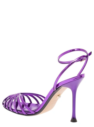 Shop Alevì Ally' Purple Sandals With Stiletto Heel In Metallic Leather