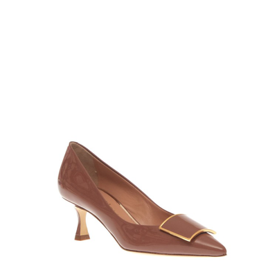 Ninalilou Nude Patent Pump With Buckle In White