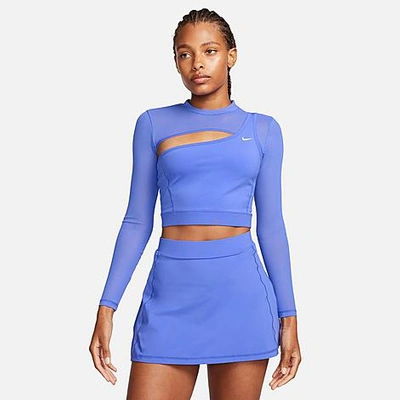 Shop Nike Women's Pro Long-sleeve Crop Top In Blue Joy