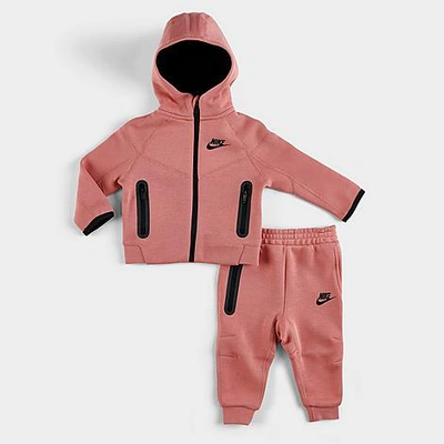 Shop Nike Girls' Infant Sportswear Tech Fleece Full-zip Hoodie And Jogger Pants Set In Red Stardust