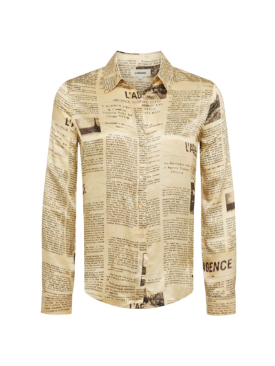 Shop L Agence Women's Tyler Abstract Silk Shirt In Vintage Tan Newspaper
