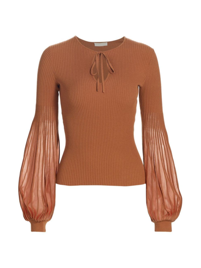 Shop Ulla Johnson Women's Lenora Balloon-sleeve Rib-knit Sweater In Saffron