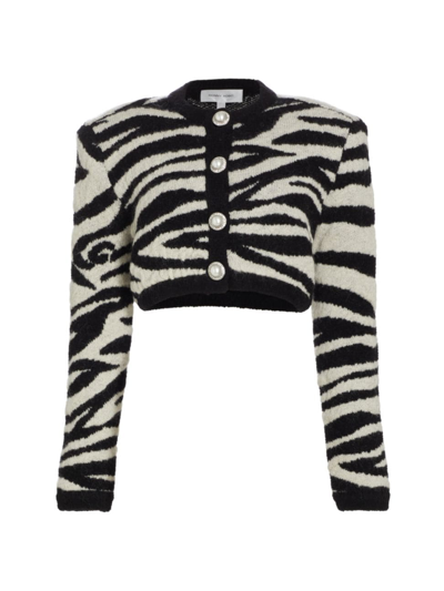 Shop Ronny Kobo Women's Clover Wool Jacquard Knit Cardigan In Zebra