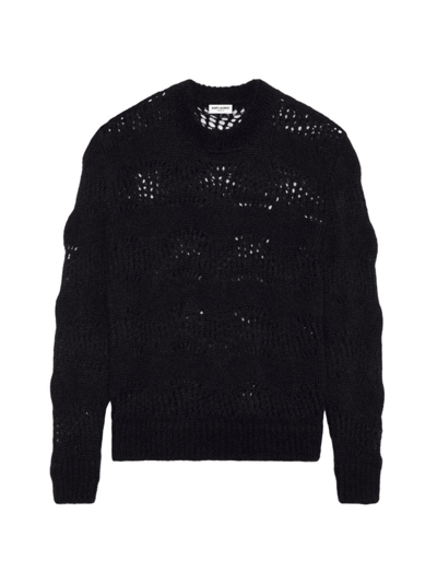 Shop Saint Laurent Men's Ladder Knit Sweater In Mohair In Black