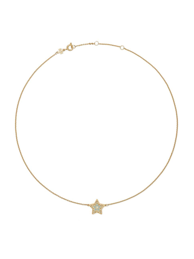 Shop Tory Burch Women's Kira 18k-gold-plated, Enamel & Glass Crystal Star Pendant Necklace In Gray Mist