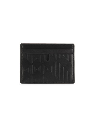 Shop Burberry Men's Sandon Leather Check Card Case In Black