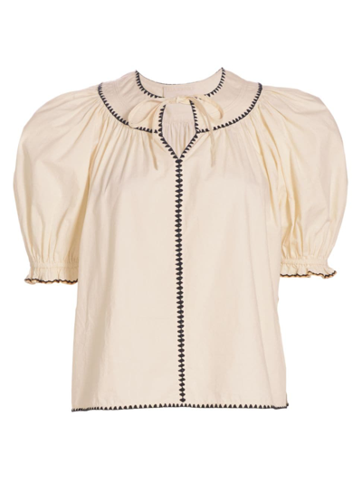 Shop Ulla Johnson Women's Ruby Cotton Puff-sleeve Top In Ivory
