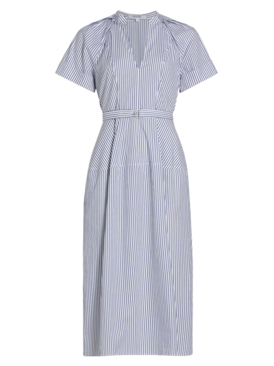 Shop Derek Lam 10 Crosby Women's Orla Belted Striped Cotton Midi-dress In White Navy