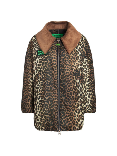 Shop Barbour Women's  X Ganni Leopard Waxed Cotton Bomber Jacket In Leopard Print Classic