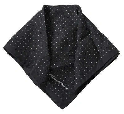 Shop Dolce & Gabbana Black Polka Dots Silk Square Handkerchief Scarf