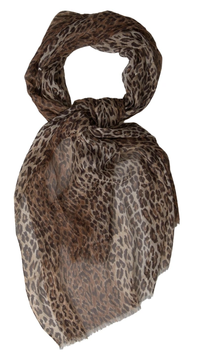 Shop Dolce & Gabbana Brown Leopard Silk Shawl Wrap Foulard Scarf