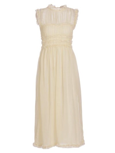 Shop Ulla Johnson Women's Aberdeen Wool Pleated Midi-dress In Alabaster