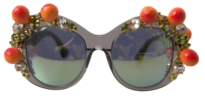 Shop Dolce & Gabbana Gray Dg4283b Crystals Orange Appliques Sunglasses