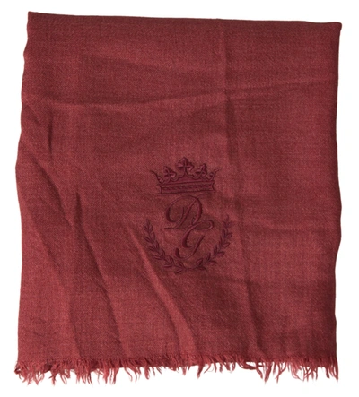 Shop Dolce & Gabbana Maroon Cashmere Knit Wrap Shawl Fringe Scarf