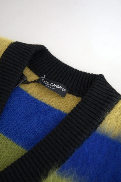 Shop Dolce & Gabbana Multicolor Stripes V-neck Pullover Sweater