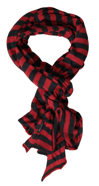 Shop Dolce & Gabbana Red Black Stripes Acrylic Wrap Shawl Scarf