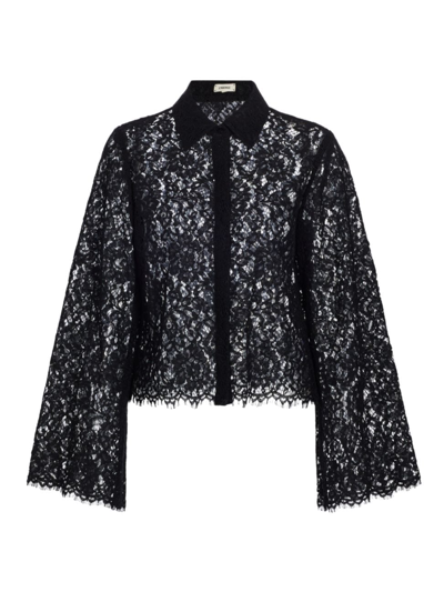 Shop L Agence Women's Carter Lace Bell-sleeve Blouse In Black