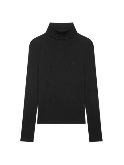Shop Saint Laurent Men's Cassandre Turtleneck Sweater In Black