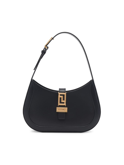 Shop Versace Women's Greca Small Hobo Bag In Black