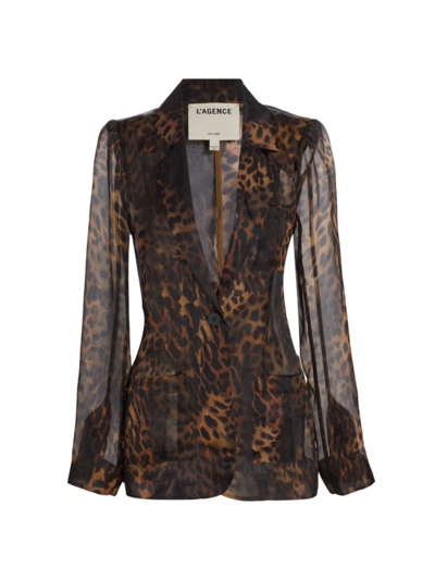 Shop L Agence Women's Tamara Sheer Blazer In Brown Multi Oil Leopard