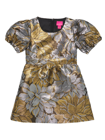 Shop Lilly Pulitzer Little Girl's & Girl's Mini Priyanka Metallic Jacquard Dress In Gold Metallic Peony