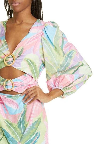 Shop Farm Rio Beach Vibe Linen Blend Cutout Dress In Beach Vibe Multicolo