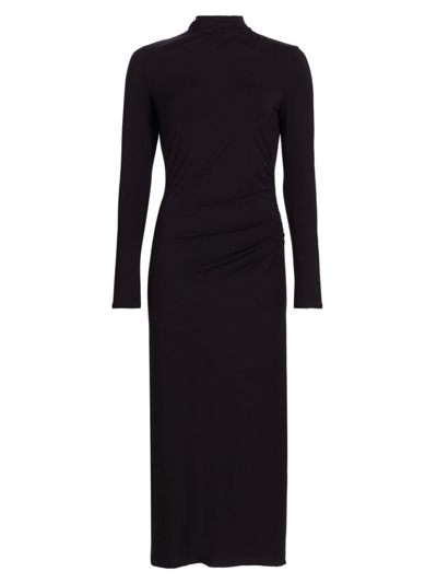 Shop Vince Women's Gathered Long-sleeve Midi-dress In Black